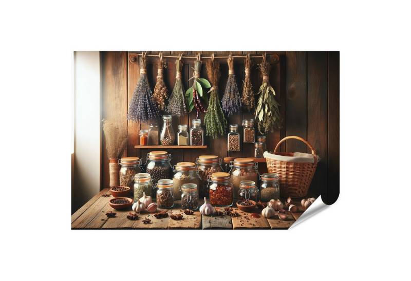 islandburner Poster Küchenszene getrocknete Kräuter wie Lavendel ThymIn an von islandburner