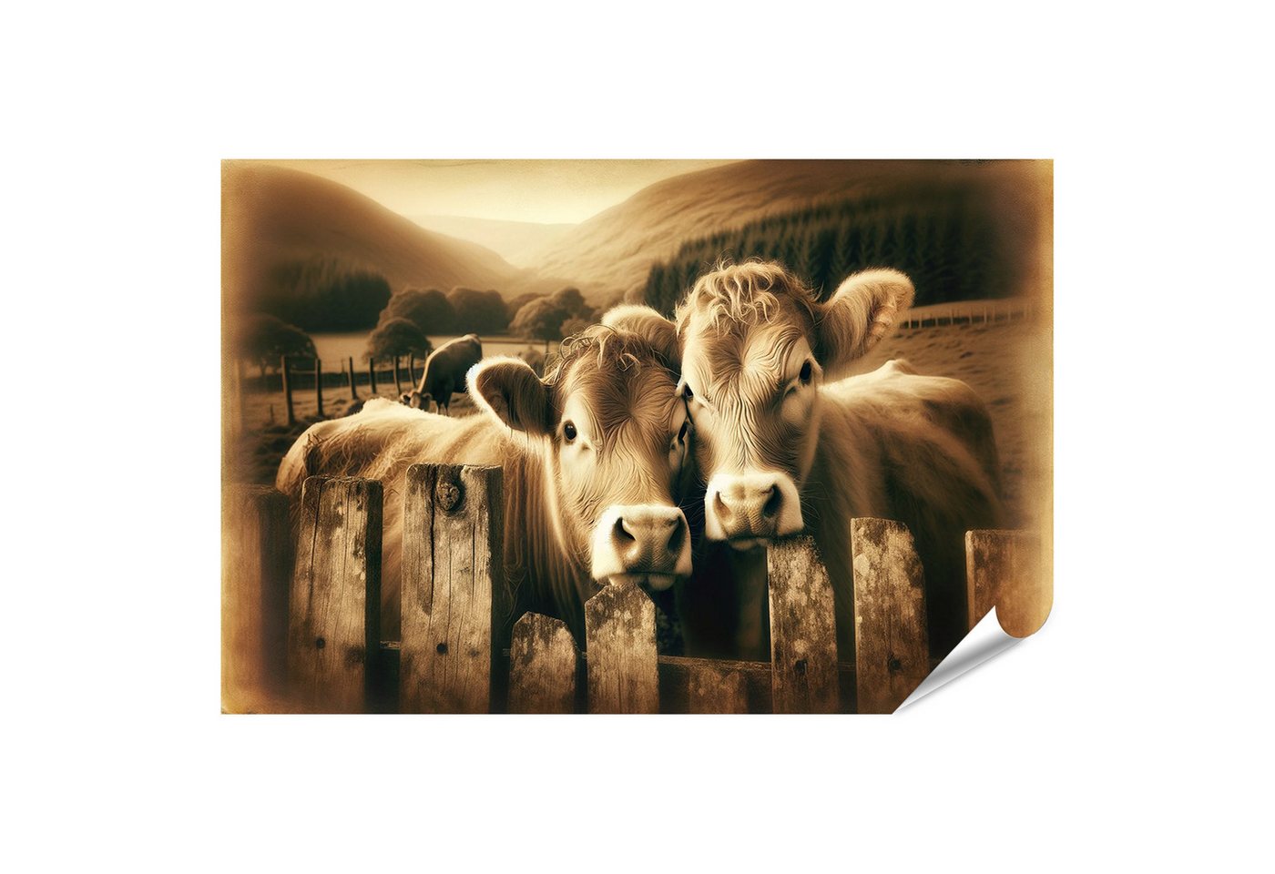 islandburner Poster Kühe schauen über rustikalen Zaun Seite an Seite von islandburner