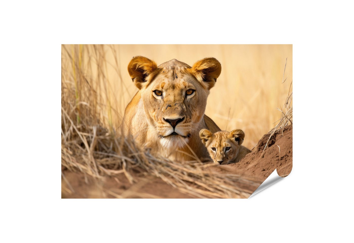 islandburner Poster Löwin Beschützt Ihre Jungen Savanne Bilder von islandburner
