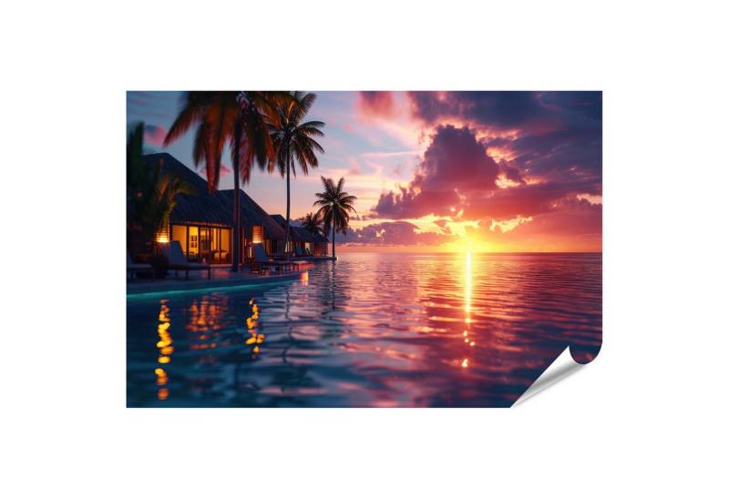 islandburner Poster Luxus-Strandresort-Wandbild: Bungalows nahe Infinity-Pool, Karibikblic islandburner Poster Luxus-Strandresort-Wandbild: Bungalows nahe Infinity-Pool, Karibikblic von islandburner