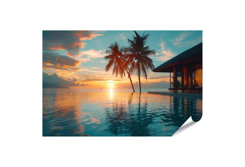 islandburner Poster Luxus-Strandresort: Bungalows nahe Infinity-Pool mit atemberaubendem M von islandburner