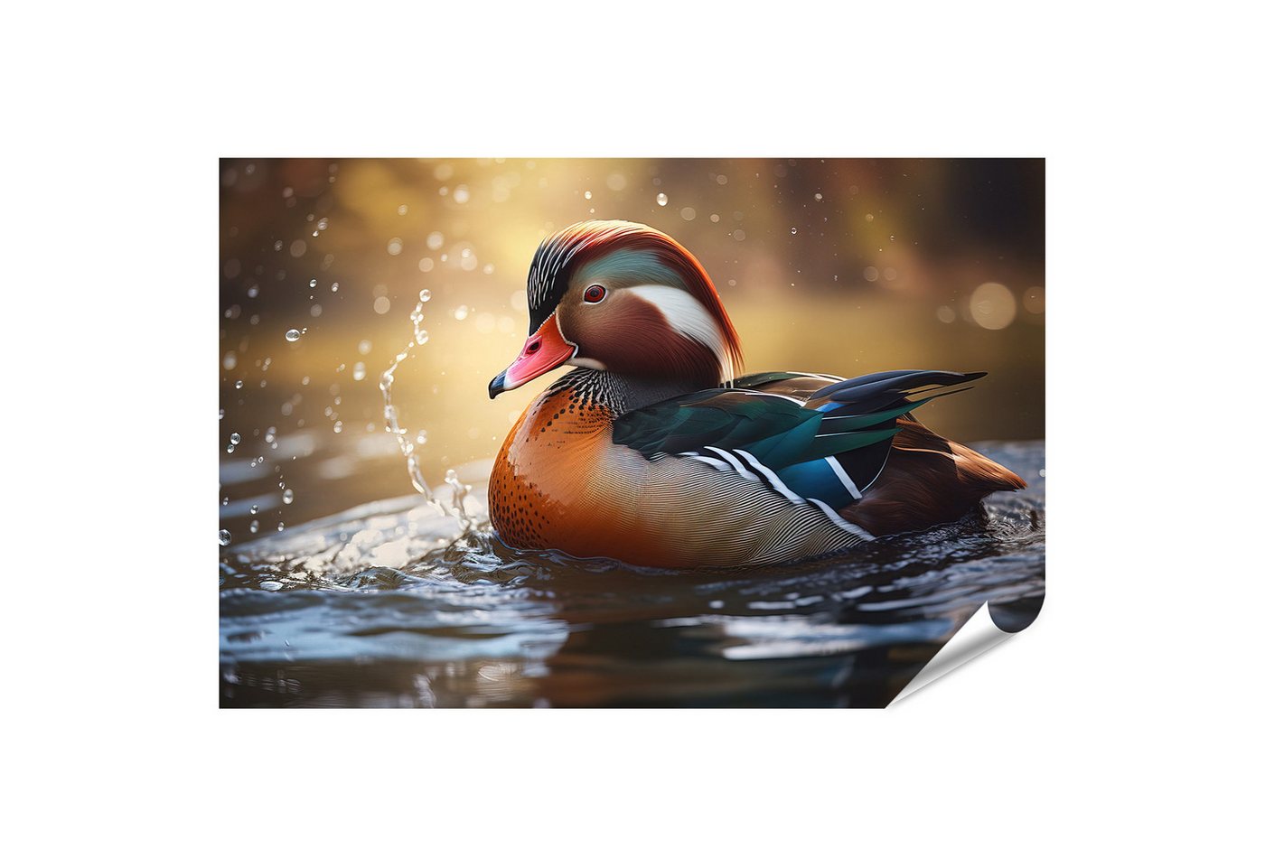 islandburner Poster Mandarin Enten Spielen Teich Wildlife Tiere KI Mandarin Ente Bilder von islandburner