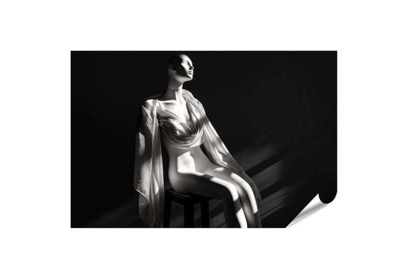 islandburner Poster Mannequin elegant auf Hocker sitzend, mit Seidenschal drapiert, posier von islandburner