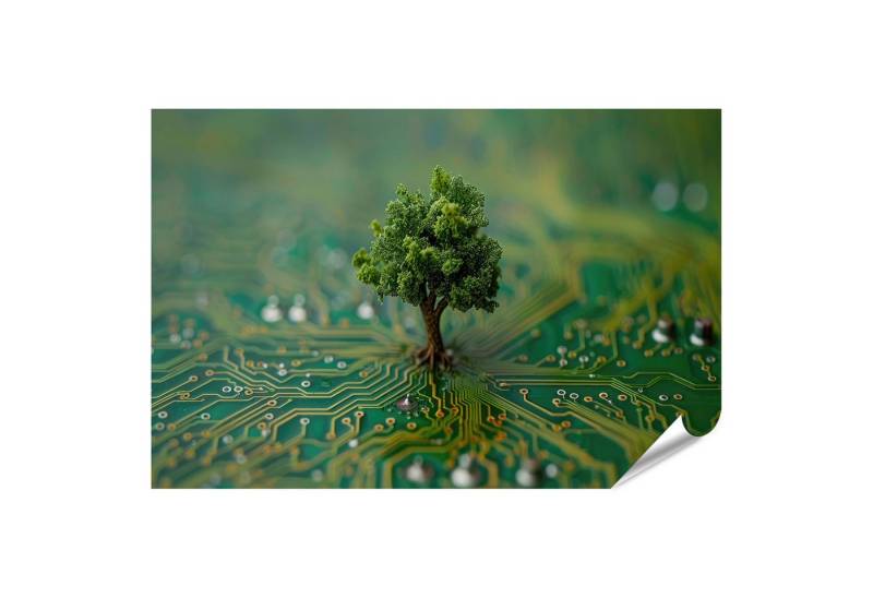 islandburner Poster Miniaturbaum auf Schaltplatte: Symbiose aus Natur und Technologie Wohn von islandburner
