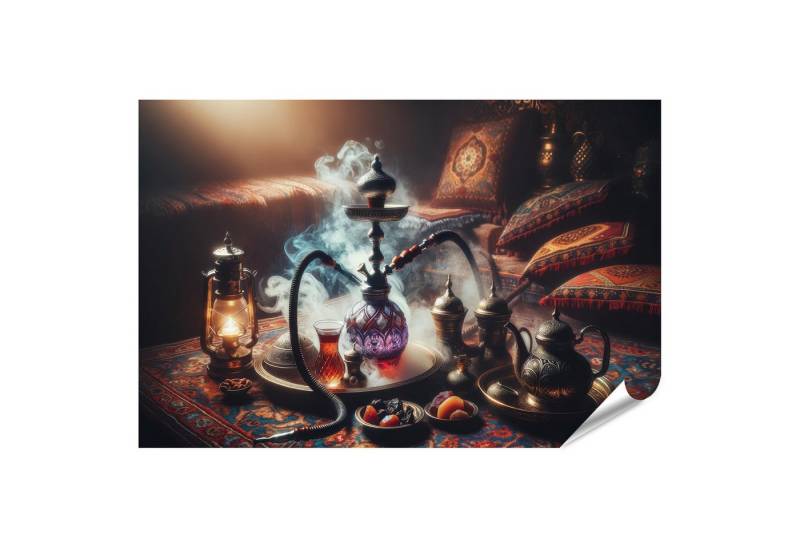 islandburner Poster Orientalische Wasserpfeife mit Rauch auf Teppich für Shisha Bar von islandburner