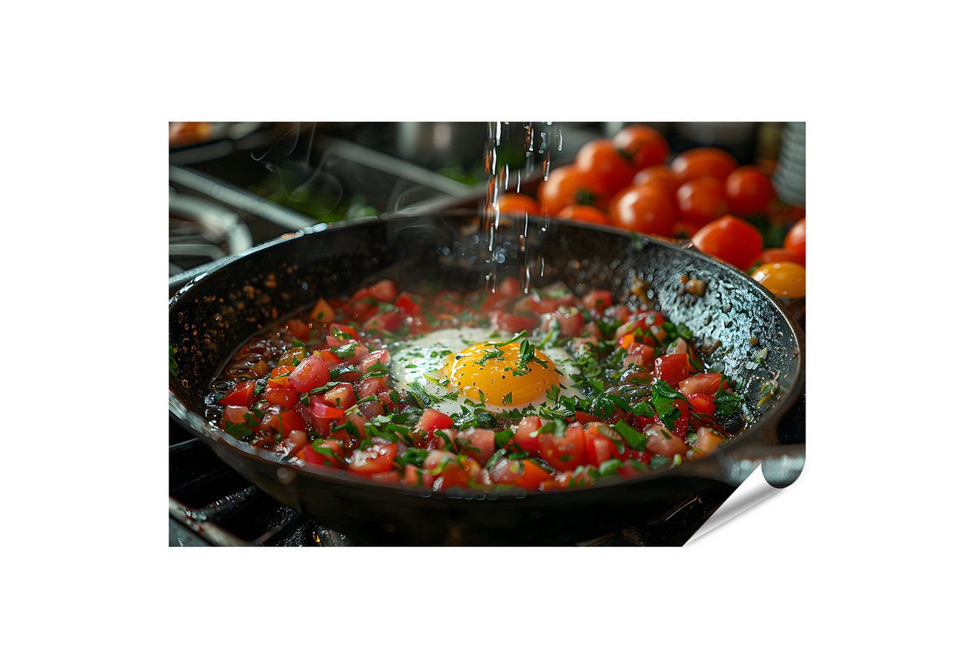 islandburner Poster Perfekt gekochtes Ei und Tomaten, exquisit in siedender Pfanne auf Her von islandburner