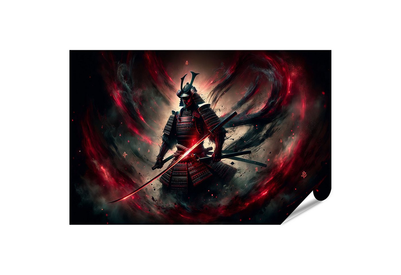 islandburner Poster Roter Nebel Samurai mit Leuchtendem Katana im Kampf von islandburner