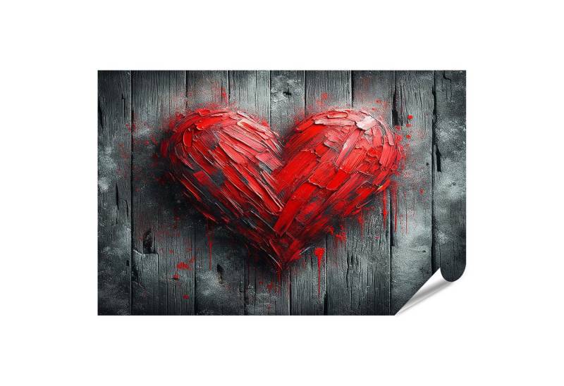 islandburner Poster Rotes Herz auf verwittertem Holz von islandburner