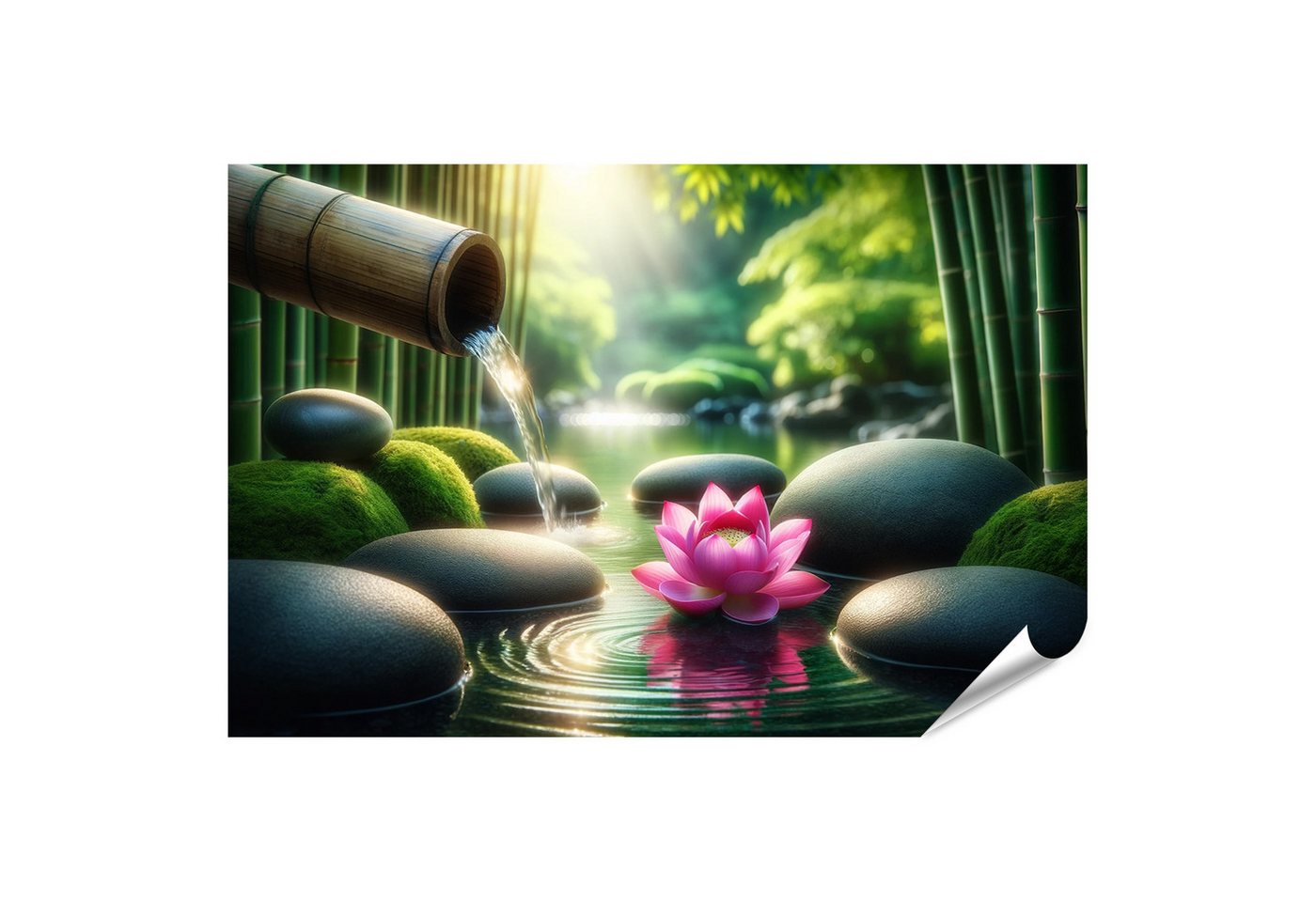 islandburner Poster Ruhiger Zen-Garten Bambuswasserfall Vordergrundfokus Bilder von islandburner