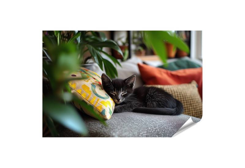 islandburner Poster Schlafende Katze auf gemütlichem Kissen von islandburner