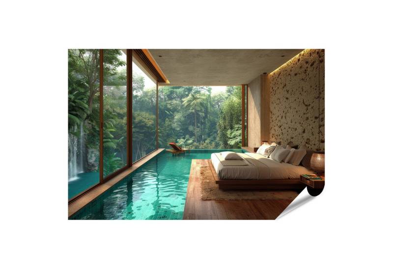 islandburner Poster Schlafzimmer mit zentralem Pool im Mittelpunkt für einzigartiges von islandburner