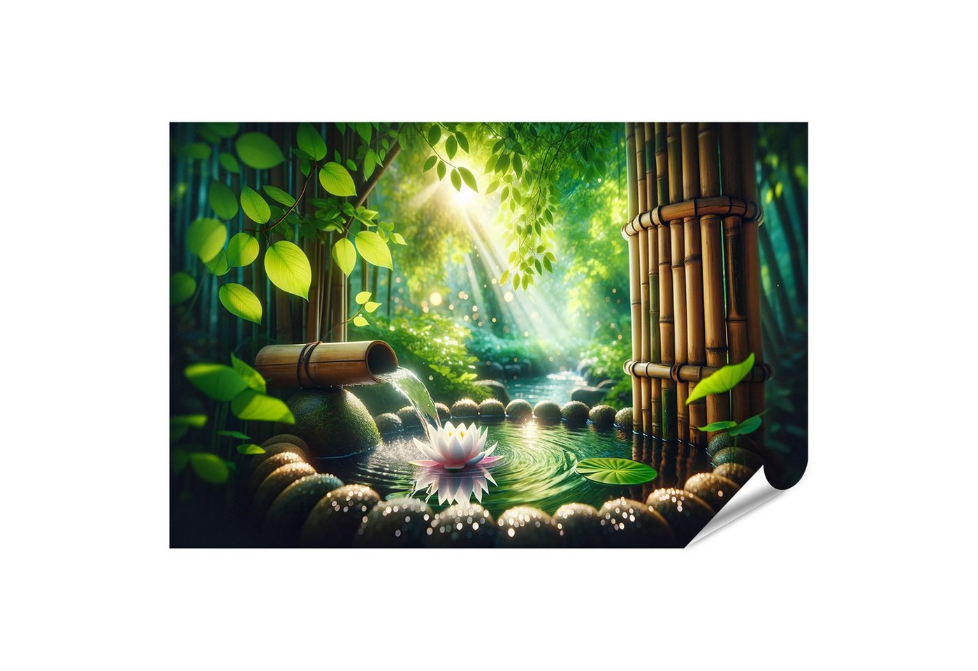 islandburner Poster Serene Bambuswasserfall ruhiger Teich Zen-Garten von islandburner