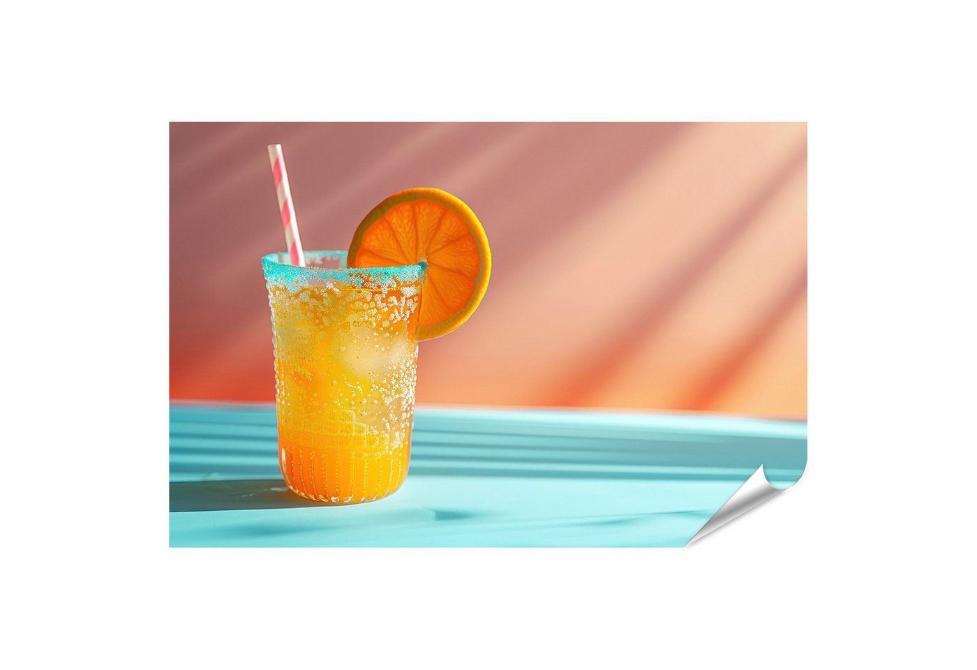 islandburner Poster Sommerlicher Orangensaft, kunstvoll in einem Glas dargestellt Küche Sa von islandburner