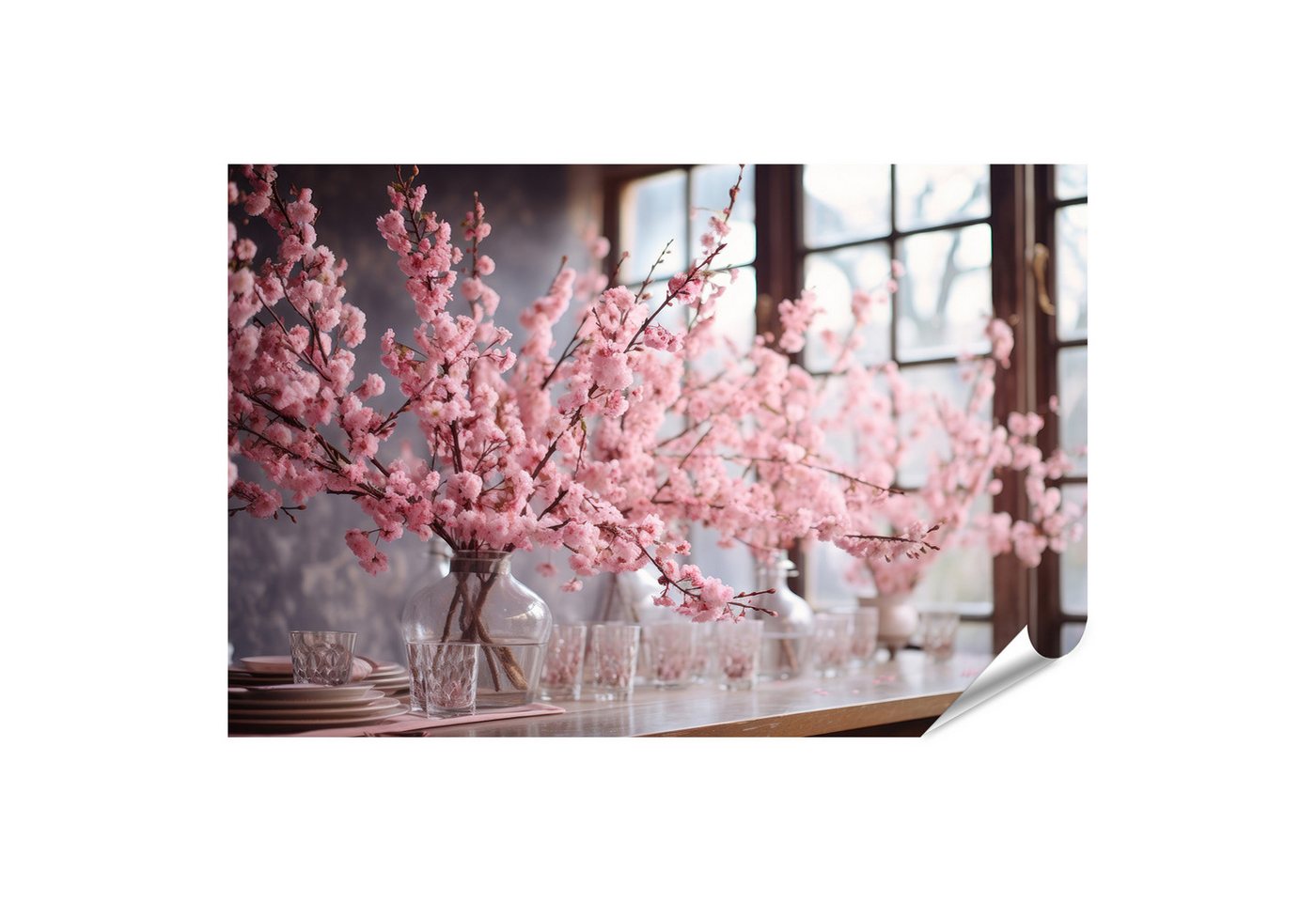 islandburner Poster Tisch mit rosa Sakura Blumen Bilder von islandburner