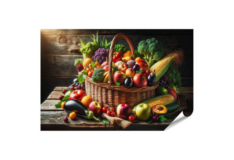 islandburner Poster Überfluss in Farbe: Frisches Obst und Gemüse in rustikalem Korb von islandburner