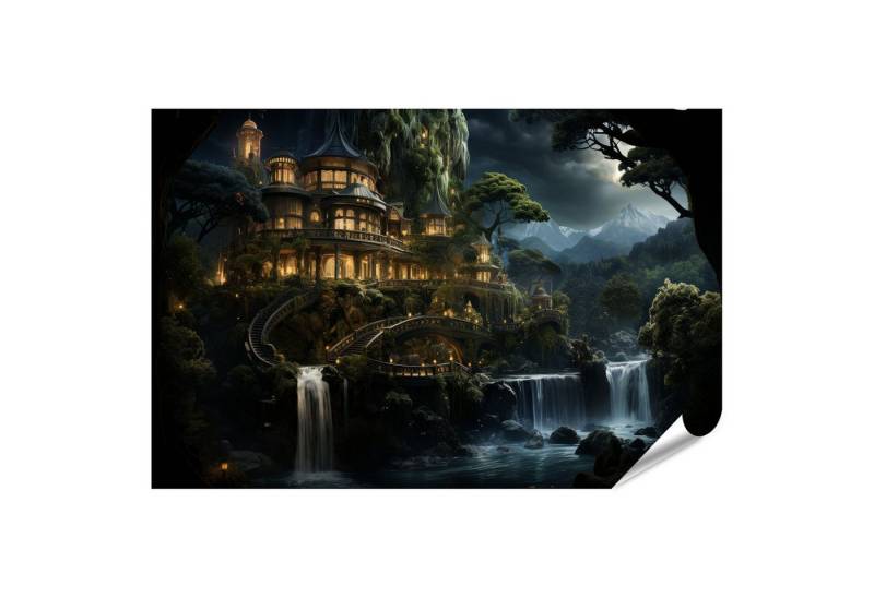 islandburner Poster Verzaubertes Schloss am Wasserfall in mystischem Wald Wandbild islandburner Poster Verzaubertes Schloss am Wasserfall in mystischem Wald Wandbild von islandburner