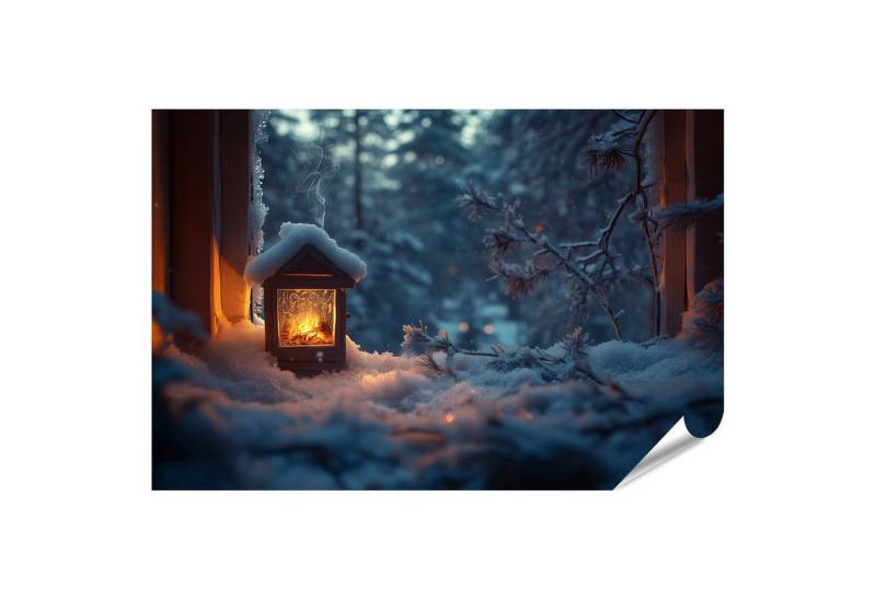 islandburner Poster Winterliche Laterne im verschneiten Wald von islandburner