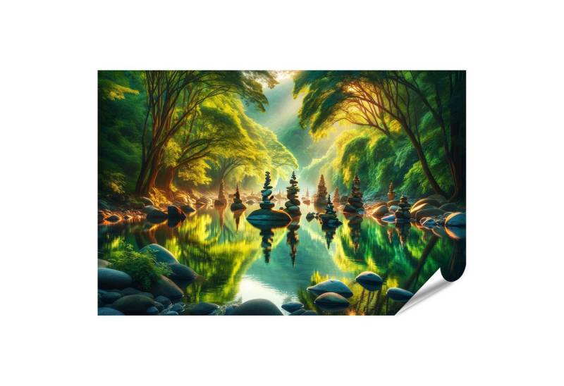 islandburner Poster Zen Meditation Natur Flüstern der Flusssteine - Spiegelung im Morgenta von islandburner