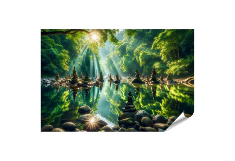 islandburner Poster Zen Meditation Stille Natur Wasserspiegelung - Steinsäulen im Morgengl von islandburner