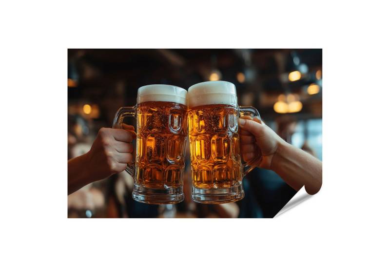 islandburner Poster Zwei Bierkrüge prost in einer Kneipe Wandbild von islandburner