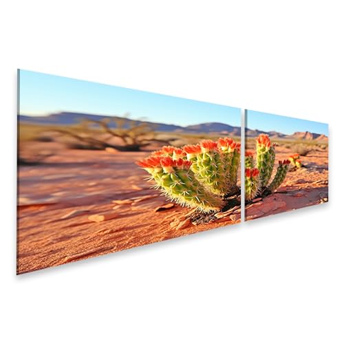 islandburner Prime Bild auf Leinwand Blühender Kaktus vor Wüstenlandschaft Bilder Wandbilder Poster von islandburner
