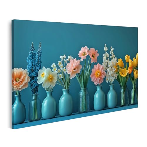 islandburner Prime Bild auf Leinwand Bunte Blumen in Vasen vor blauem Hintergrund Bilder Wandbilder Poster islandburner Prime Bild auf Leinwand Bunte Blumen in Vasen vor blauem Hintergrund Bilder Wandbilder Poster von islandburner