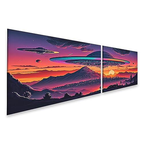 islandburner Prime Bild auf Leinwand Colorful Sunset Alien Spaceship Arrives Sci Fi Movie Colorful Sunse Bilder Wandbilder Poster von islandburner