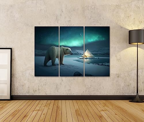 islandburner Prime Bild auf Leinwand Eisbär Nordlichter in der Nähe von Camping Zelt unter grünen Nordlicht Bilder Wandbilder Poster von islandburner
