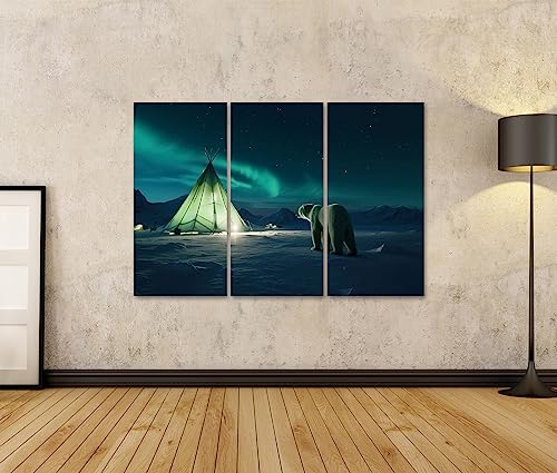 islandburner Prime Bild auf Leinwand Eisbär wandert in der Nähe von Camping Zelt unter grünen Nordlichter A Bilder Wandbilder Poster von islandburner