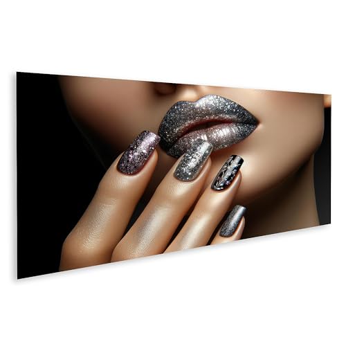 islandburner Prime Bild auf Leinwand Glitzernde Lippen und Nägel in Silber und Pflaume Nagelstudio Beauty Salon Bilder Wandbilder Poster von islandburner