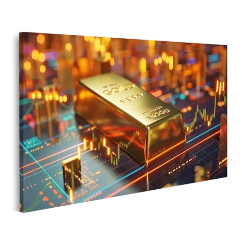 islandburner Prime Bild auf Leinwand Goldbarren auf futuristischem Finanzmarkt für Wohnzimmer Finanzexperten Bank Bilder Wandbilder Poster von islandburner