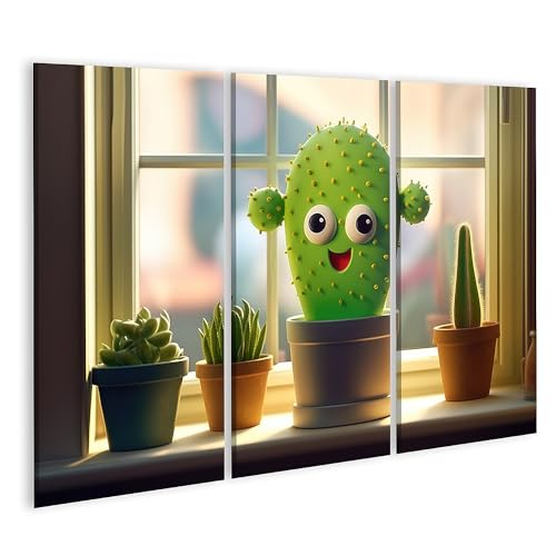 islandburner Prime Bild auf Leinwand Kaktus mit beweglichen Augen auf sonniger Fensterbank Bilder Wandbilder Poster von islandburner