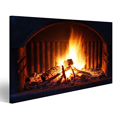 islandburner Prime Bild auf Leinwand Kamin mit Feuer bei Nacht - Außenaufnahme Wandbild Poster Leinwandbild RCC von islandburner