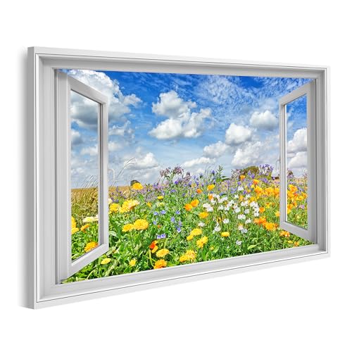 islandburner Prime Bild auf Leinwand Offenes Fenster mit Blick auf eine bunte Blumenwiese unter blauem Himm Bilder Wandbilder Poster islandburner Prime Bild auf Leinwand Offenes Fenster mit Blick auf eine bunte Blumenwiese unter blauem Himm Bilder Wandbilder Poster von islandburner