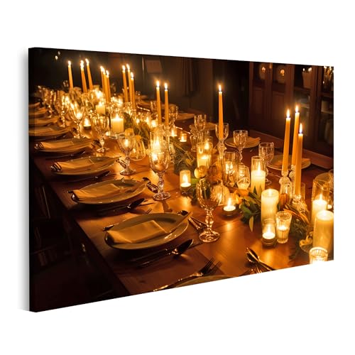 islandburner Prime Bild auf Leinwand Opulenter Tisch, romantisch mit Kerzen und edlem Geschirr arrangiert Esszimmer Restaurant/Catering Service Bilder Wandbilder Poster von islandburner