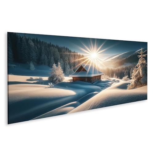 islandburner Prime Bild auf Leinwand Verschneite Hütte in Berglandschaft unter strahlender Sonne Bilder Wandbilder Poster von islandburner
