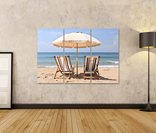 islandburner Prime Bild auf Leinwand Zwei Liegestühle Sonnenschirme Strand mit Blick auf den Ozean Blauer H Bilder Wandbilder Poster von islandburner