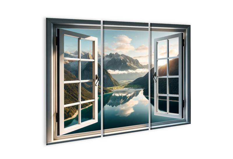 islandburner Wandbild Bergpanorama durch offenes Fenster mit Seeblick von islandburner