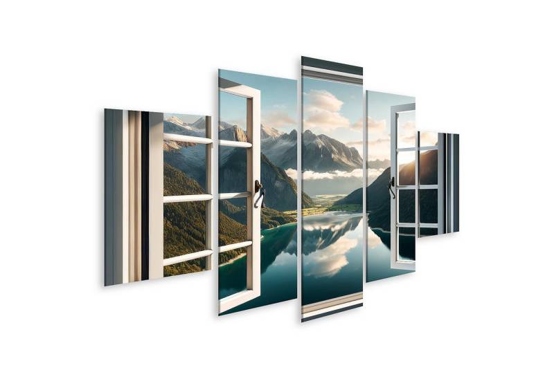 islandburner Wandbild Bergpanorama durch offenes Fenster mit Seeblick von islandburner
