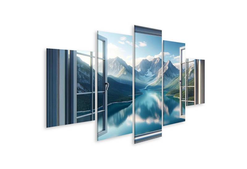 islandburner Wandbild Blick durch Fenster auf Berge und reflektierenden See (2) von islandburner