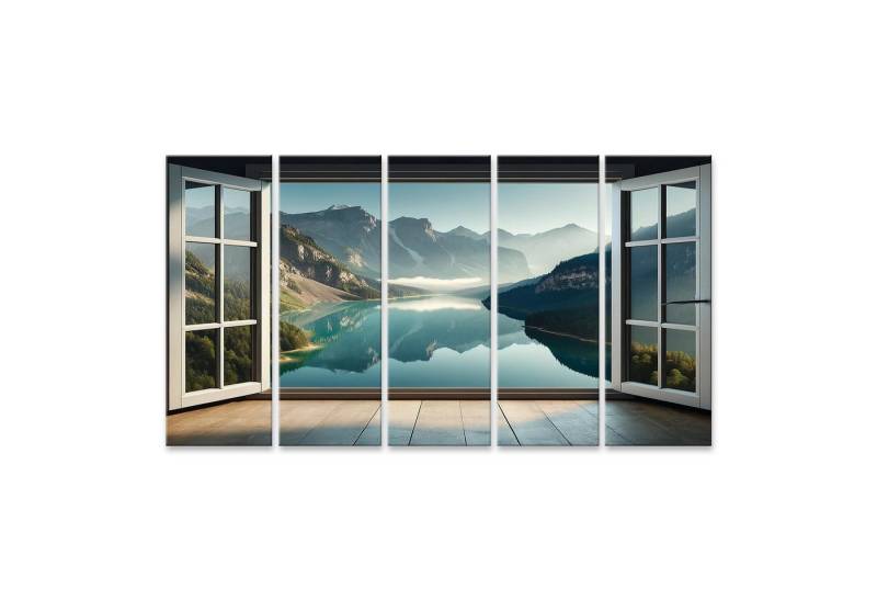 islandburner Wandbild Geöffnetes Fenster mit Blick auf Berge und spiegelnden See von islandburner