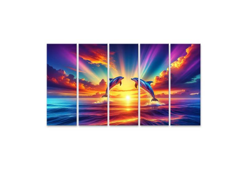islandburner Wandbild Zwei Delfine springen bei Sonnenuntergang aus dem Meer (2) von islandburner