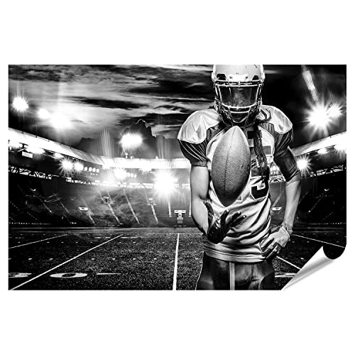 islandburner XXL Bild Poster American Football Spieler Helm Mit Ball Im Stadion Schwarz Weiß Premium Bilder Fotodruck von islandburner