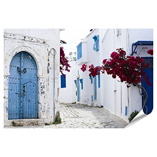 islandburner XXL Bild Poster Blaue Türen Fenster Weiße Wand Gebäude Sidi Bou Said Tunesien Premium Bilder Fotodruck ISBE-PGR von islandburner