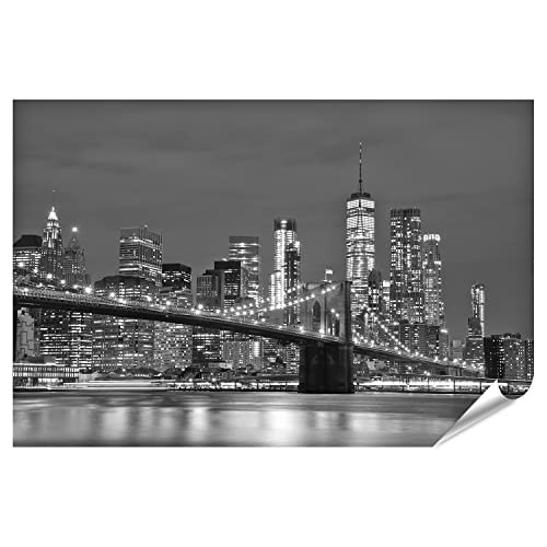 islandburner XXL Bild Poster Brooklyn Bridge Downtown Wolkenkratzer New York Schwarz Weiß Premium Bilder Fotodruck von islandburner