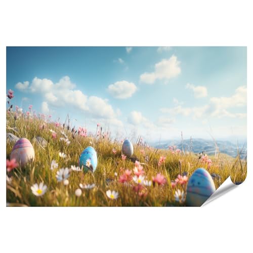 islandburner XXL Bild Poster Bunte Ostereier im Gras fröhliche Ostern von KI generiert Premium Bilder Fotodruck von islandburner