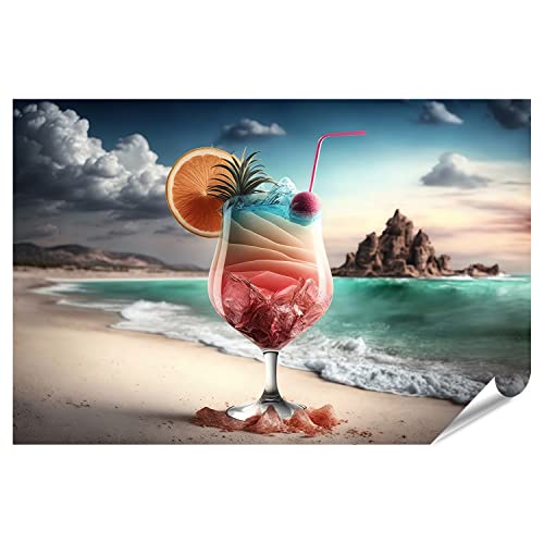 islandburner XXL Bild Poster Cocktail Strand Kaltes Getränk Schöne Küste Ruhiges Meer Premium Bilder Fotodruck ITPK-PKL von islandburner