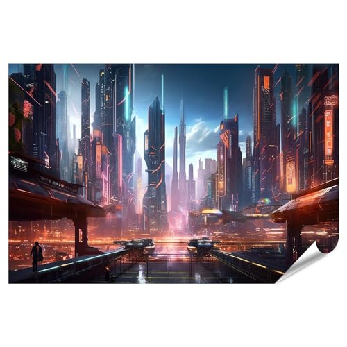 islandburner XXL Bild Poster Cyberpunk Stadt imposant Premium Bilder Fotodruck von islandburner