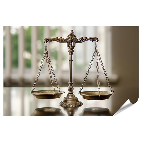 islandburner XXL Bild Poster Justitia mit Waage reflektiert auf glänzendem Tisch in Anwaltskanzlei Büro Anwaltskanzlei islandburner XXL Bild Poster Justitia mit Waage reflektiert auf glänzendem Tisch in Anwaltskanzlei Büro Anwaltskanzlei von islandburner