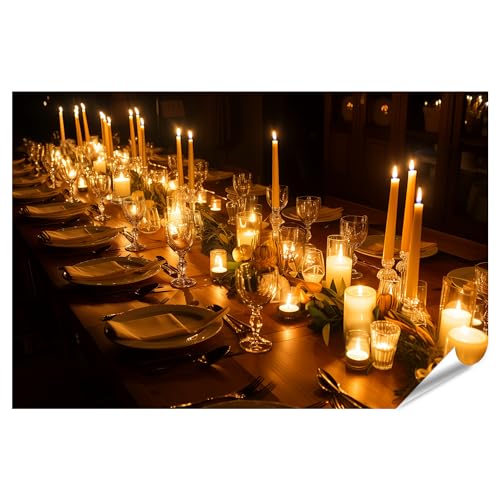 islandburner XXL Bild Poster Opulenter Tisch, romantisch mit Kerzen und edlem Geschirr arrangiert Esszimmer Restaurant/Catering Service von islandburner